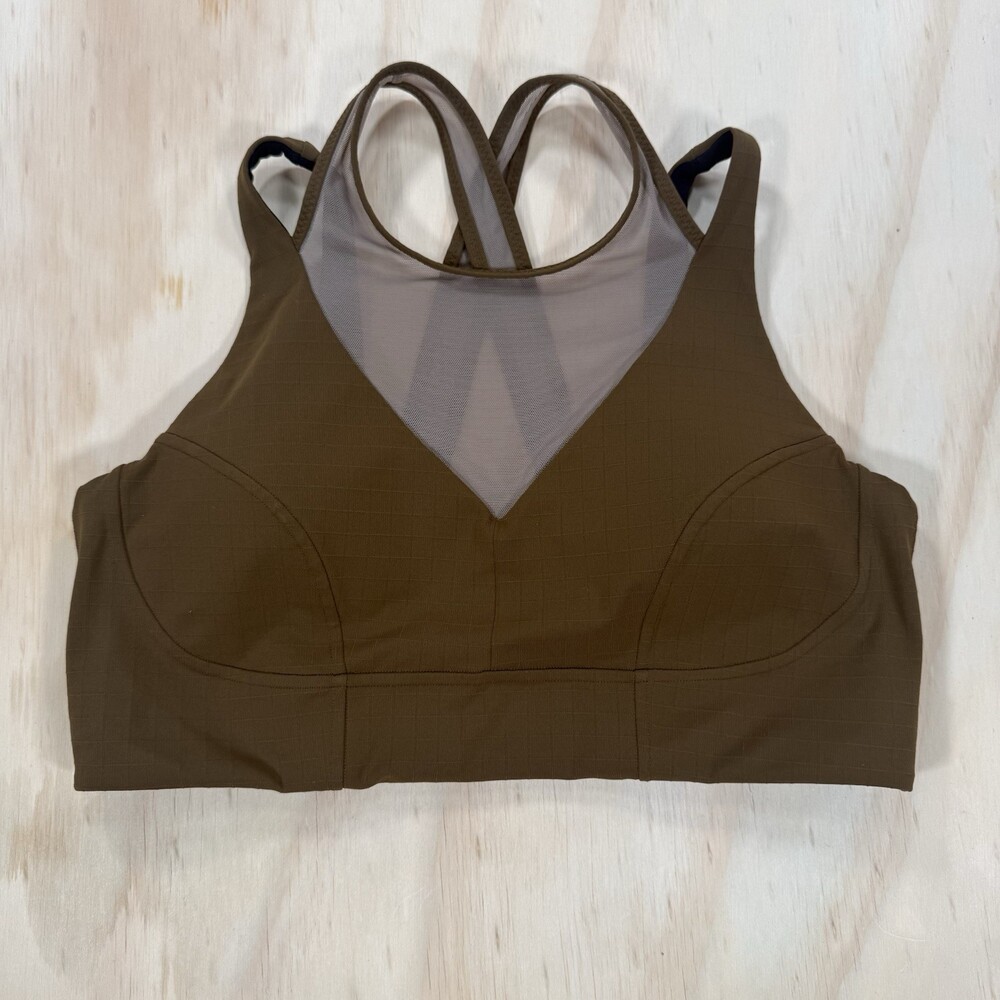 Green Lululemon Sports Bra Mesh Front Double Crossback Straps Back Clips SZ 6